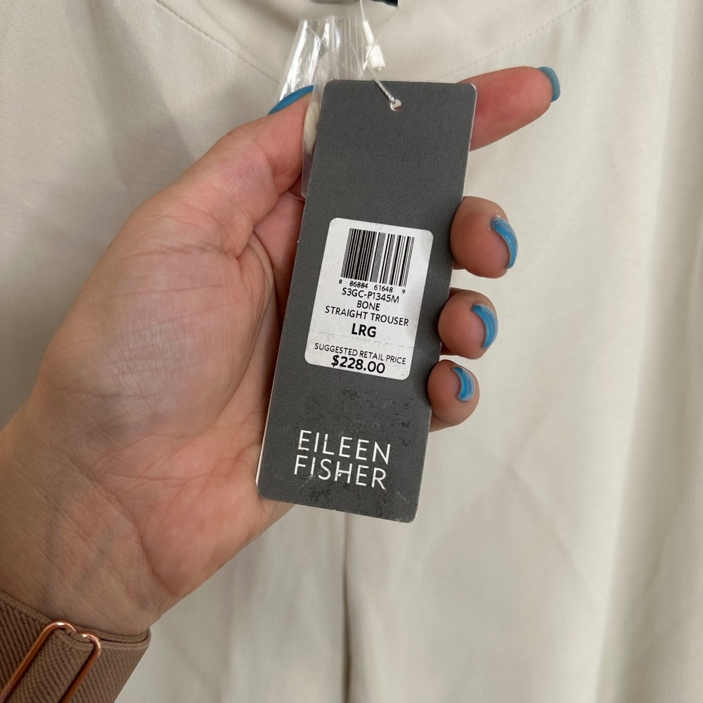 Eileen Fisher Women's Straight Trouser Ivory Silk Wide Leg Pants NEW L - Picture 4 of 7